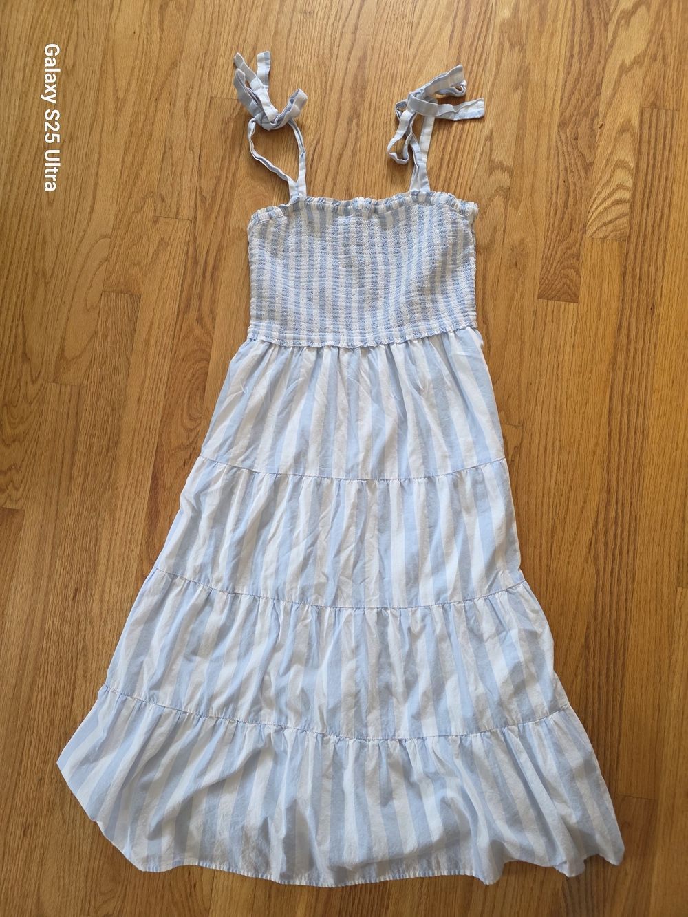 Women,s Blue and White Striped Sundress with Tie Straps
